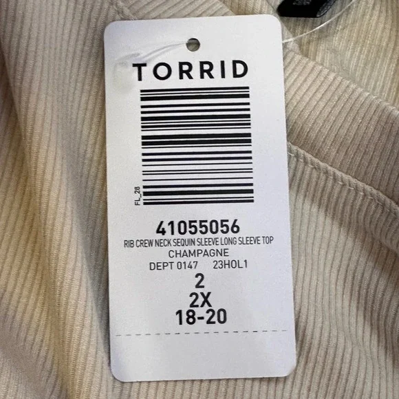 Torrid 2X NWT Champagne Ribbed Crew Neck Sequin Sleeve Long Sleeve Top 41055056 - Picture 3 of 15